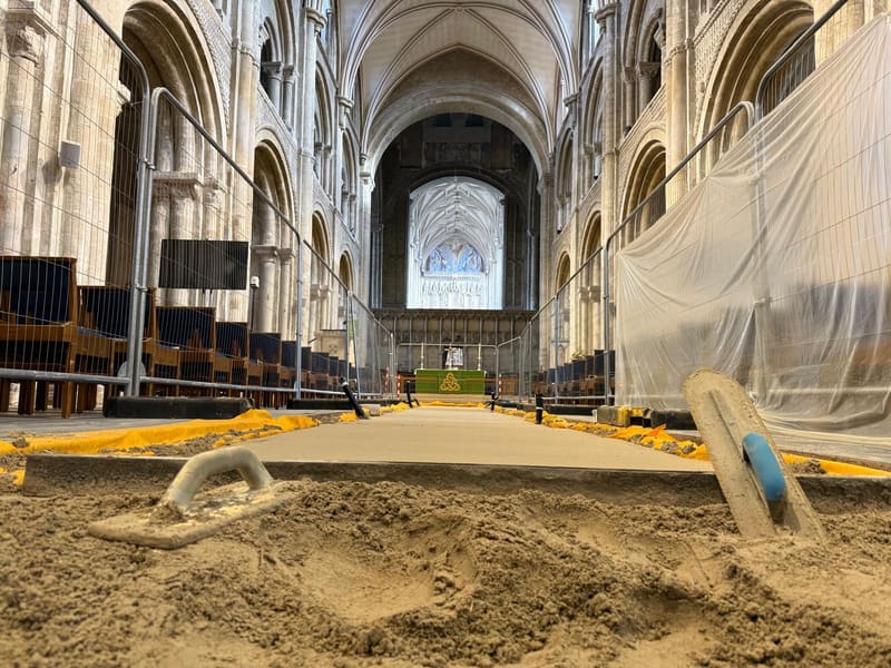 Limecrete slab being laid in a cathedral nave